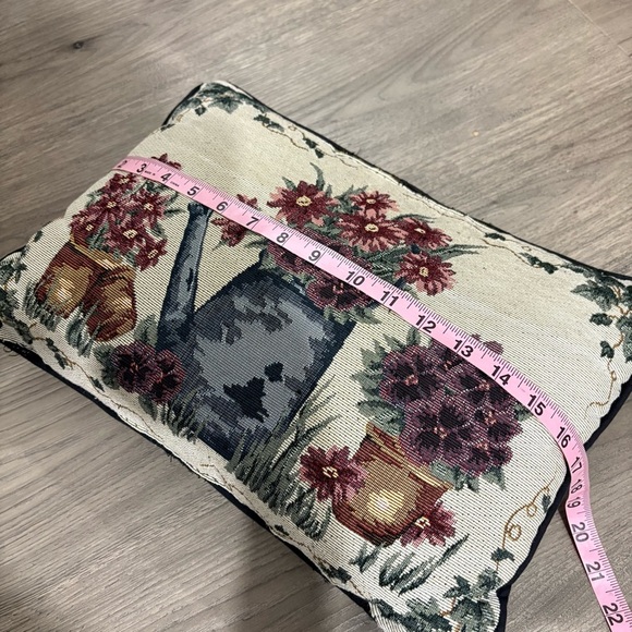 Needlepoint Tapestry Throw Pillow Watering Can Floral Spring 12x17 Easter Garden - Picture 7 of 12